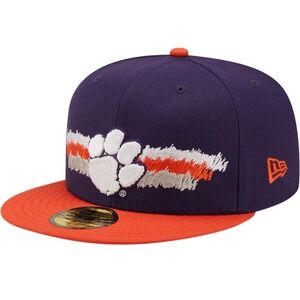 New Era Clemson Tigers NCAA Scribble Purple Orange 59FIFTY Fitted Hat Size 7 1/4